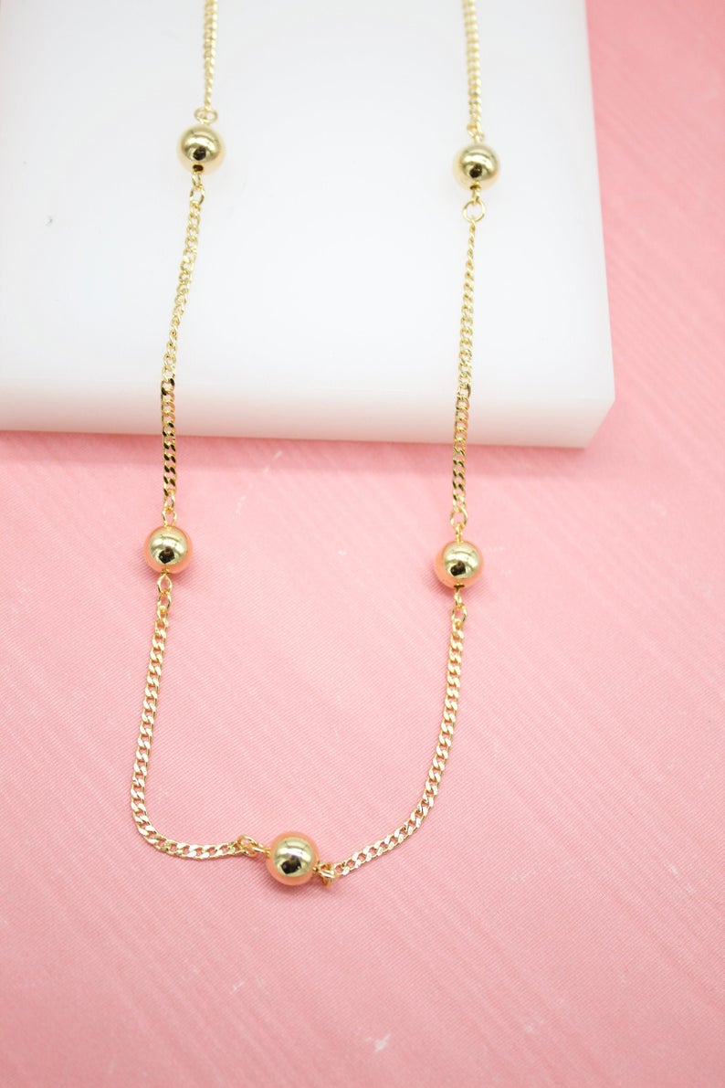 18K Gold Filled Golden Bead Chain Necklace (G235)