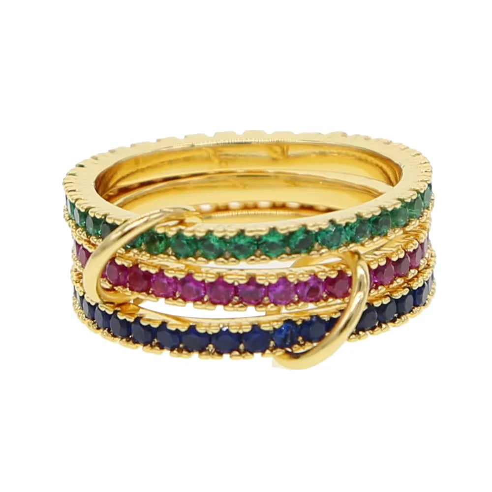 Stacking Engagement Band Rings For Women Plain Micro Paved 5A CZ Mix Color Multi Pieces Stack Full Finger Jewelry