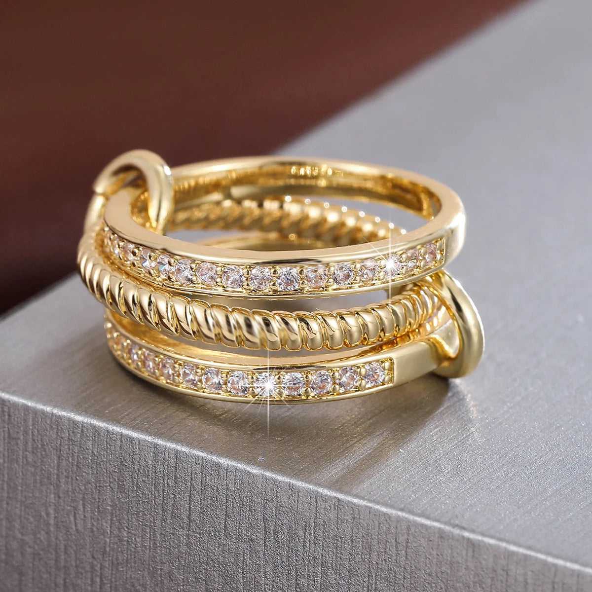 Trendy Interlocking Stackable Rings for Women Statement Ring Stack Set with Cubic Zirconia Stacking Jewelry