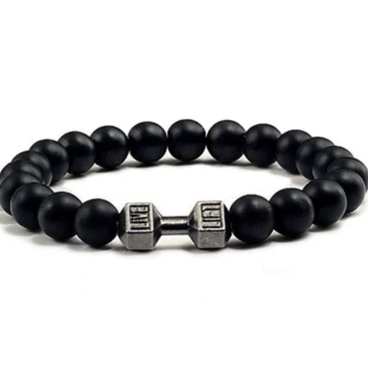 Hot Selling Vintage Men's Bangle Natural Stone Bead Dumbbell Pendant Elastic Strand Bracelet for Friend's Gift