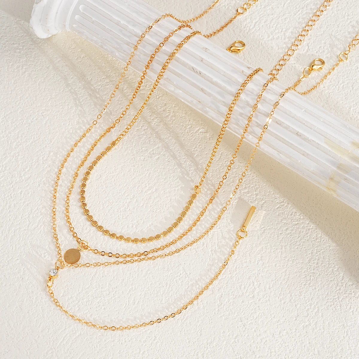 3Pcs/Set MultiLayer Round Disco Coin Chain Necklace for Women Simple Gold Color Pendant Necklaces Set Trendy Party Jewelry Gifts