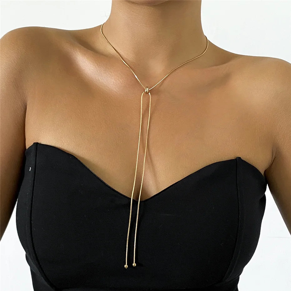 Ingemark Kpop Snake Chain Choker Necklace for Women Wedding On The Neck Temperament Ball Pendant Thin Link Party Jewelry