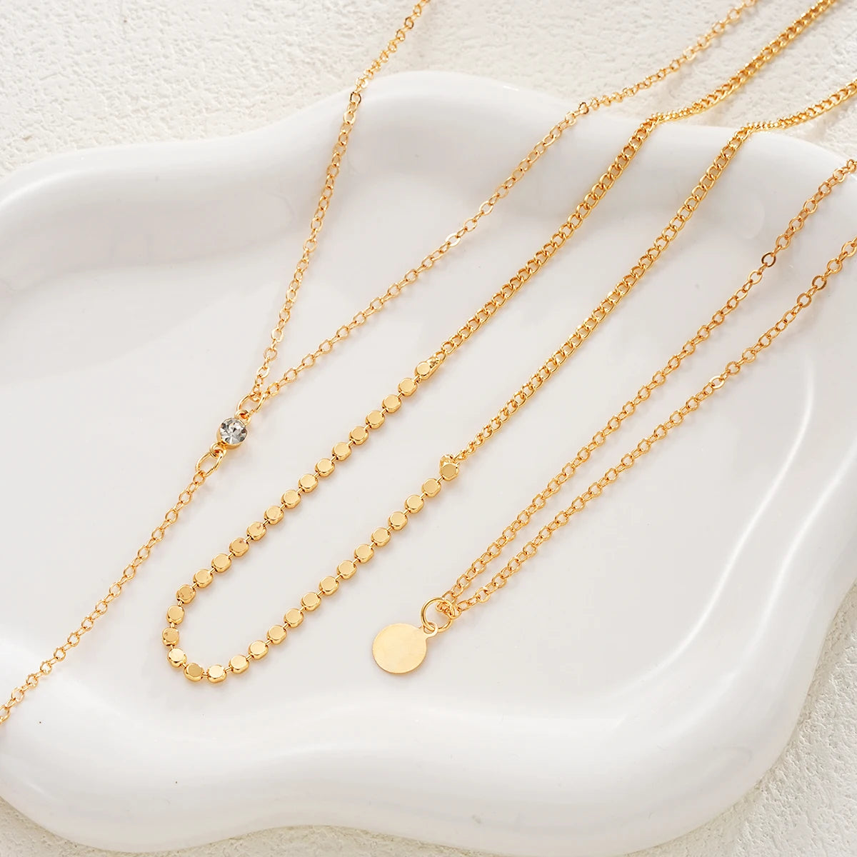 3Pcs/Set MultiLayer Round Disco Coin Chain Necklace for Women Simple Gold Color Pendant Necklaces Set Trendy Party Jewelry Gifts