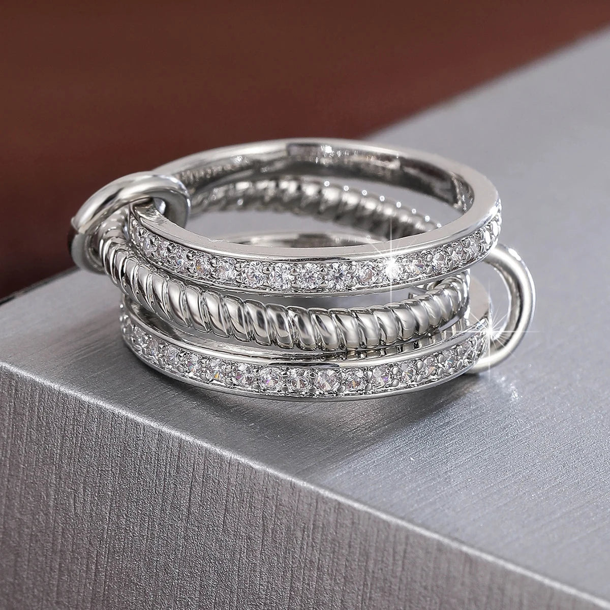 Trendy Interlocking Stackable Rings for Women Statement Ring Stack Set with Cubic Zirconia Stacking Jewelry