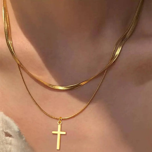 Simple Romantic Cross Pendants Necklace for Women Fashion Boho Gold Color Choker Necklaces Vintage Female Party Jewelry Gifts