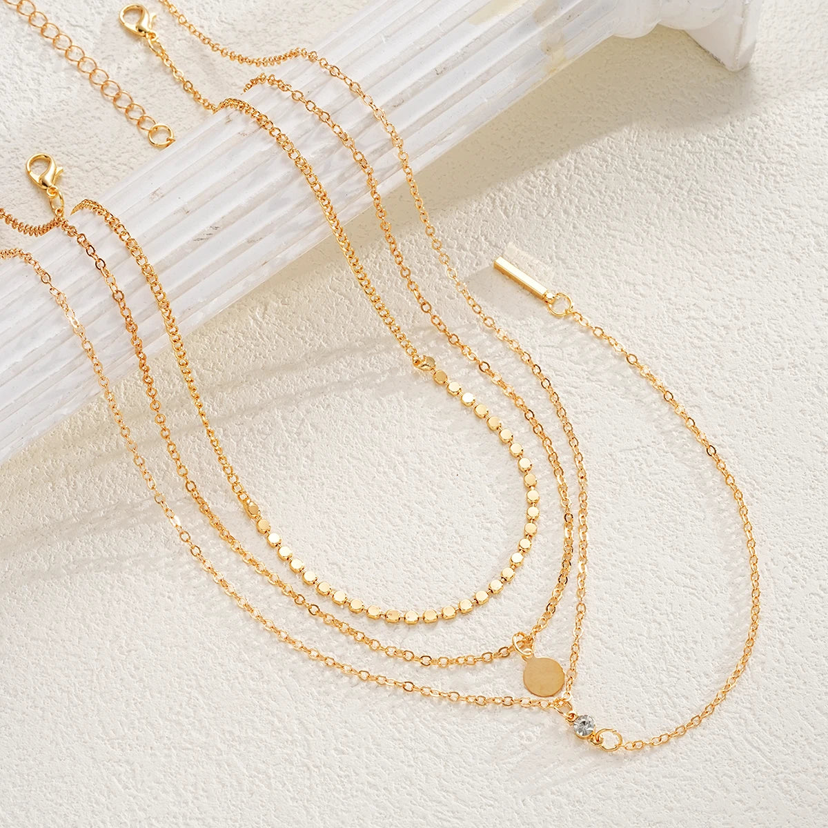 3Pcs/Set MultiLayer Round Disco Coin Chain Necklace for Women Simple Gold Color Pendant Necklaces Set Trendy Party Jewelry Gifts