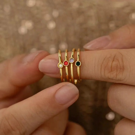Birthstone Rings For Women Gold Color Stainless Steel Dainty Minimalist Ring Personalized Jewelry Ring Birth Month Jewelry Gift