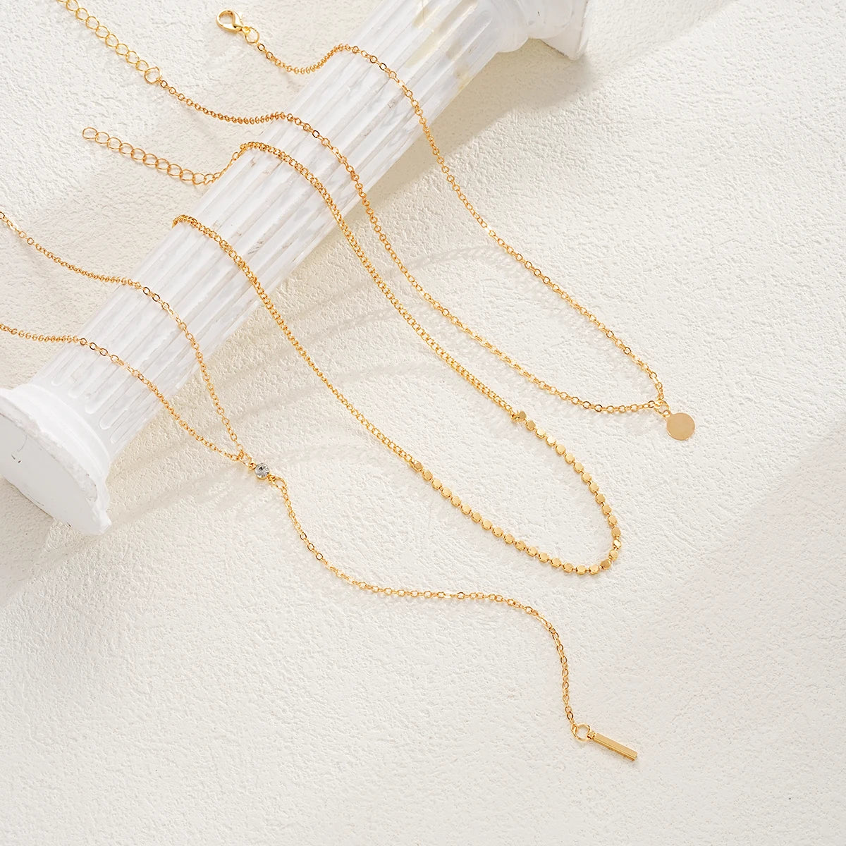 3Pcs/Set MultiLayer Round Disco Coin Chain Necklace for Women Simple Gold Color Pendant Necklaces Set Trendy Party Jewelry Gifts