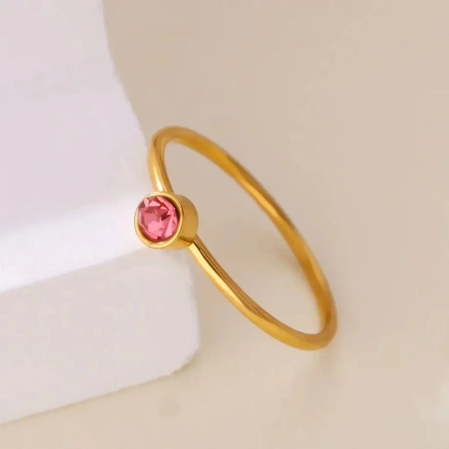 Birthstone Rings For Women Gold Color Stainless Steel Dainty Minimalist Ring Personalized Jewelry Ring Birth Month Jewelry Gift