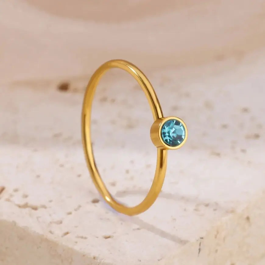 Birthstone Rings For Women Gold Color Stainless Steel Dainty Minimalist Ring Personalized Jewelry Ring Birth Month Jewelry Gift