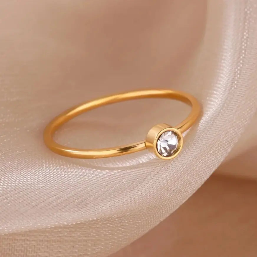 Birthstone Rings For Women Gold Color Stainless Steel Dainty Minimalist Ring Personalized Jewelry Ring Birth Month Jewelry Gift