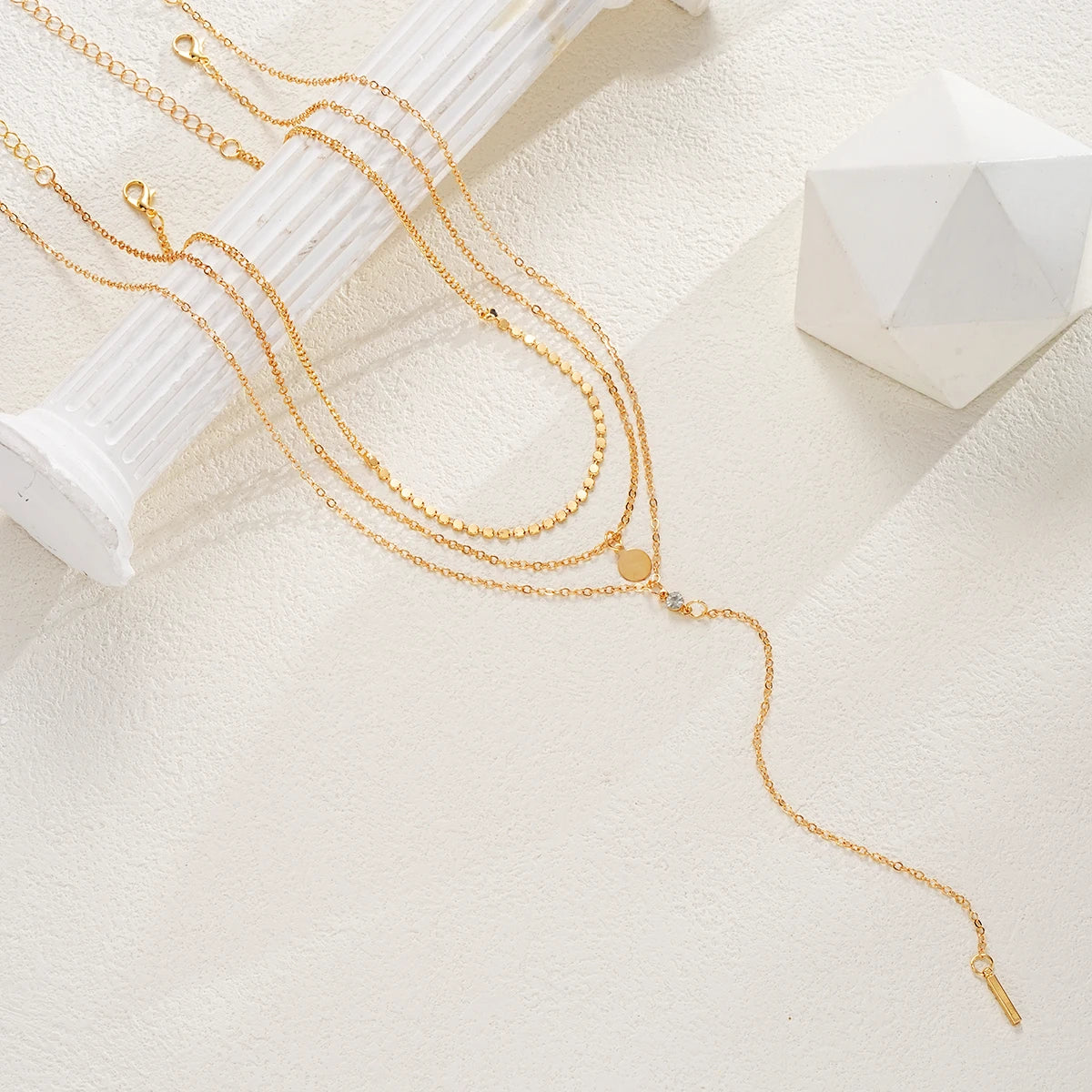 3Pcs/Set MultiLayer Round Disco Coin Chain Necklace for Women Simple Gold Color Pendant Necklaces Set Trendy Party Jewelry Gifts